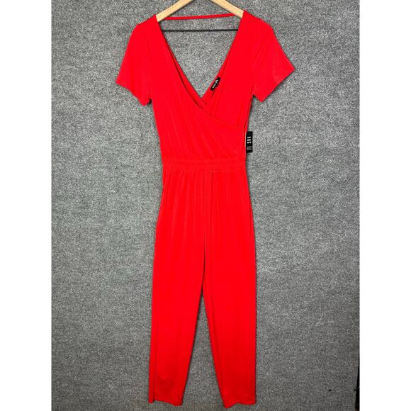 NWT Express Jumpsuit Faux Wrap Straight Leg Stretch Romper Women’s Sz XS - Picture 1 of 7